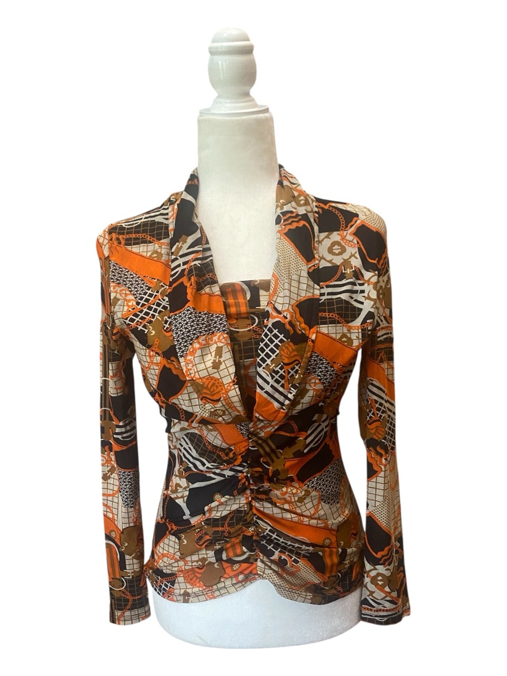 HP Womens Y2k Millennial Style Shear Stretch Top Shirt Orange Clubbin